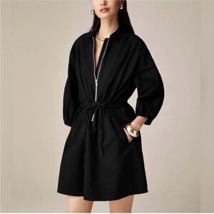 J. Crew Black Collared Cotton Longsleeve Shirt Dress with Gold-Tone Zipper - S